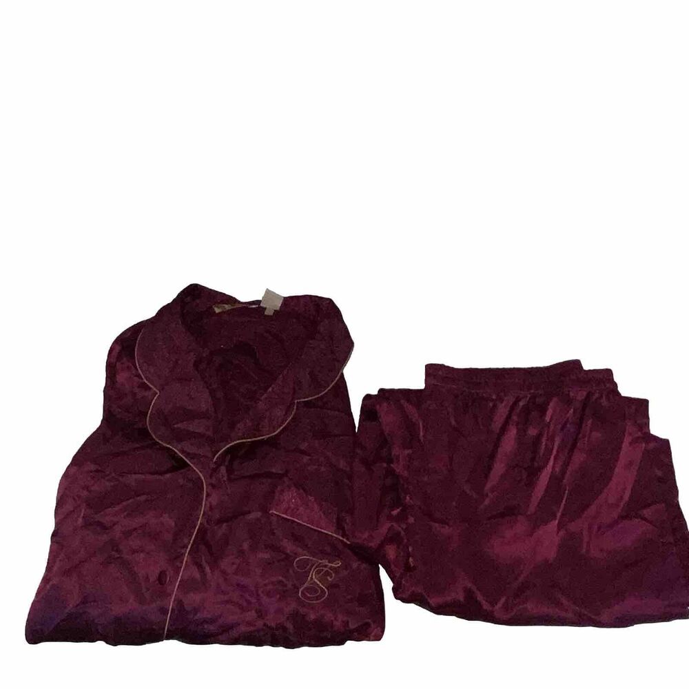 Victoria’s Secret Gold Label Pajama Set Vintage Maroon Satin Pants Medium